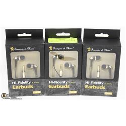 LOT OF 3. HI-FIDELITY EARBUDS 3.5MM IN EAR