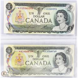 PAIR OF 1973 CANADIAN ASTERICK DOLLAR BILLS.