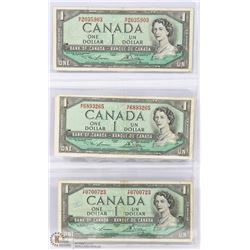SET OF 3 - 1954 CANADIAN DOLLAR BILLS.