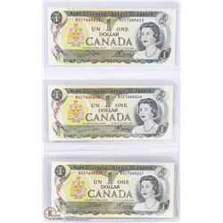 SET OF 3 - 1973 CANADIAN DOLLAR BILLS.