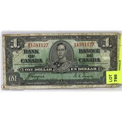1937 CANADIAN $1.00 BILL.