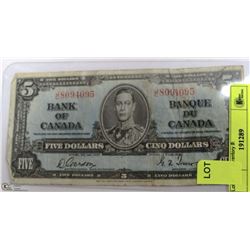 1937 CANADIAN $5 DOLLAR BILL