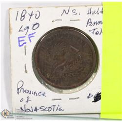 1840 PROVINCE OF NOVA SCOTIA HALF PENNY TOKEN.