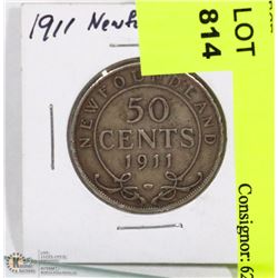 1911 NEWFOUNDLAND 50 CENT PIECE.