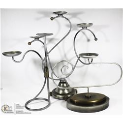 3PC SILVER FINISH DESIGNER CANDLE HOLDERS.