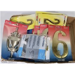 LOT OF 9 NEW BRASS NUMBERS, DOOR KNOCKER AND