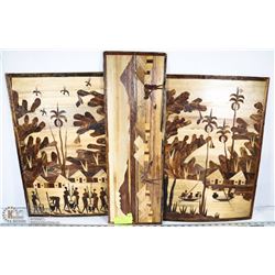 3 ASSORTED WOOD PIECES PICTURES MADE BY HAND.