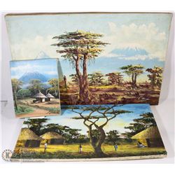 LOT OF 3 CANVAS PAINTINGS IN ASSORTED SIZES.