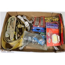 ESTATE TOOL LOT INCL 2" STRAP, 1 7/8" BALL HITCH