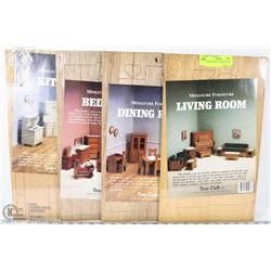 LOT OF 4 MINIATURE DOLL FURNITURE KITS.