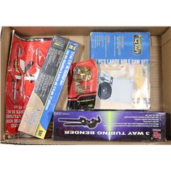 LOT OF TOOLS & HARDWARE - INCLUDES 10PC LARGE HOLE