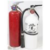 Image 1 : 2 FIRE EXTINGUISHERS, 1 RED AND 1 WHITE.