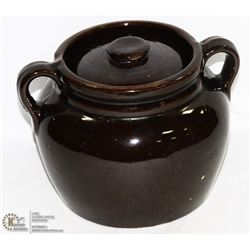 4) BROWN "BEAN CROCK POT MADE IN USA.