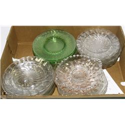 6) ASSORTMENT OF 33 PIE PLATES, GLASS CHAIR GREEN.