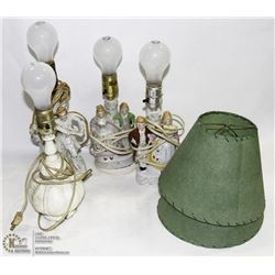 9) 4 VINTAGE BEDROOM LAMPS - 2 LAMP SHADES.