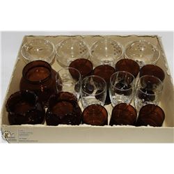 11) RUBY RED WINE & JUICE GLASSES, 2 SMALL VASES,