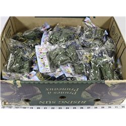 BOX OF PLASTIC TOY SOLDIERS AND TANKS.