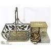 Image 1 : 3 JEWELLERY BOXES IN A METAL LEAF FRUIT BASKET.