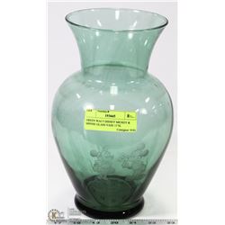 GREEN WALT DISNEY MICKEY & MINNIE GLASS VASE 11"H.