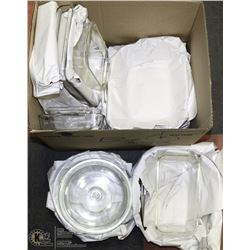 BOX FULL OF ASSORTED GLASS COOK/BAKEWARE.