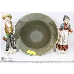 VINTAGE ESTATE BOWL WITH 2 ORNAMENTS