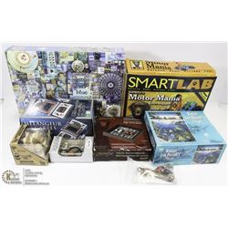 FLAT OF ASSORTED NEW PUZZLES & GAMES.