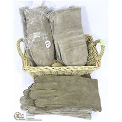 4 PAIRS OF NEW LEATHER GLOVES & MITTS, VARIOUS