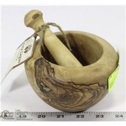 SOLID OLIVE WOOD MORTAR AND PESTLE