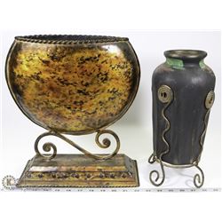 2 METAL VASES