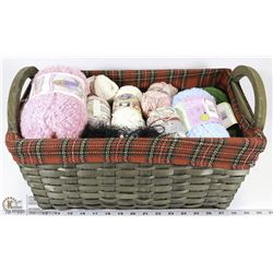 BASKET OF ASSORTED YARN.