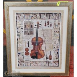 FRAMED VIOLIN PRINT W/ FRAMED FLOWER BOUQUET PRINT
