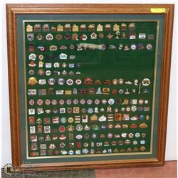 207 COLLECTIBLE CURLING PINS (FRAMED) 29"X31"