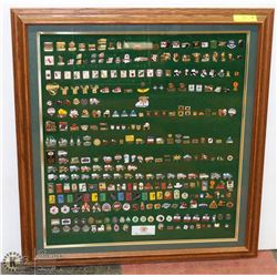 312 COLLECTIBLE CURLING PINS (FRAMED) 29"X31"