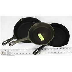 SET OF THREE CAST IRON PANS