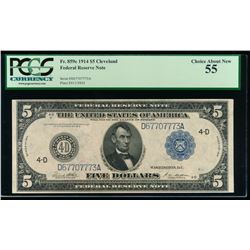 1914 $5 Large Cleveland Federal Reserve Note PCGS 55