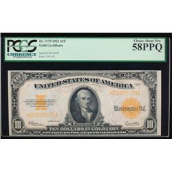 1922 $10 Gold Certificate PCGS 58PPQ