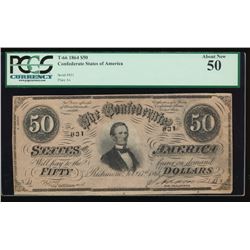 1864 $50 Confederate States of America Note PCGS 50