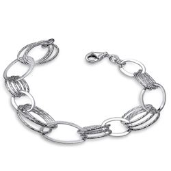 Sterling Silver Polished & Textured Oval Link Bracelet