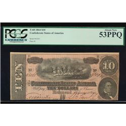 1864 $10 Confederate States of America Note PCGS 53PPQ
