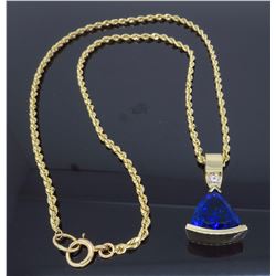 14KT Yellow Gold Tanzanite and Diamond Pendant with Chain