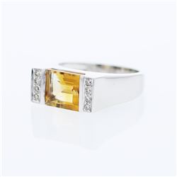 14KT White Gold 2.23ct Citrine and Diamond Ring