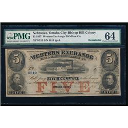 1857 $5 Western Exchange Obsolete Note PMG 64