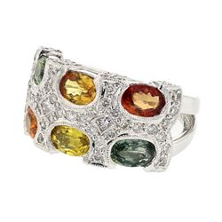 18KT White Gold 3.54ctw Multi Color Sapphire and Diamond Ring