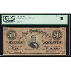 1864 $50 Confederate States of America Note PCGS 40