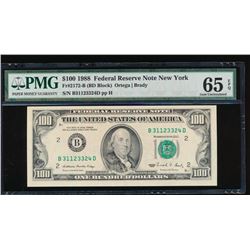 1988 $100 New York Federal Reserve Note PMG 65EPQ