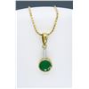 Image 1 : 14KT Yellow Gold Emerald and Diamond Pendant with Chain