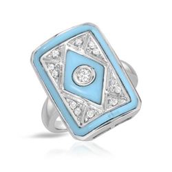 14KT White Gold 1.04ctw Turquoise and Diamond Ring