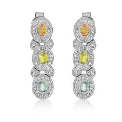 14KT White Gold 1.50ctw Multi Color Sapphire and Diamond Earrings