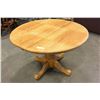 Image 1 : ROUND OAK TABLE WITH TWO LEAFS AND FOUR HOP BACK CHAIRS
