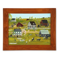 Folk Art Oil Painting of a Farm Scene